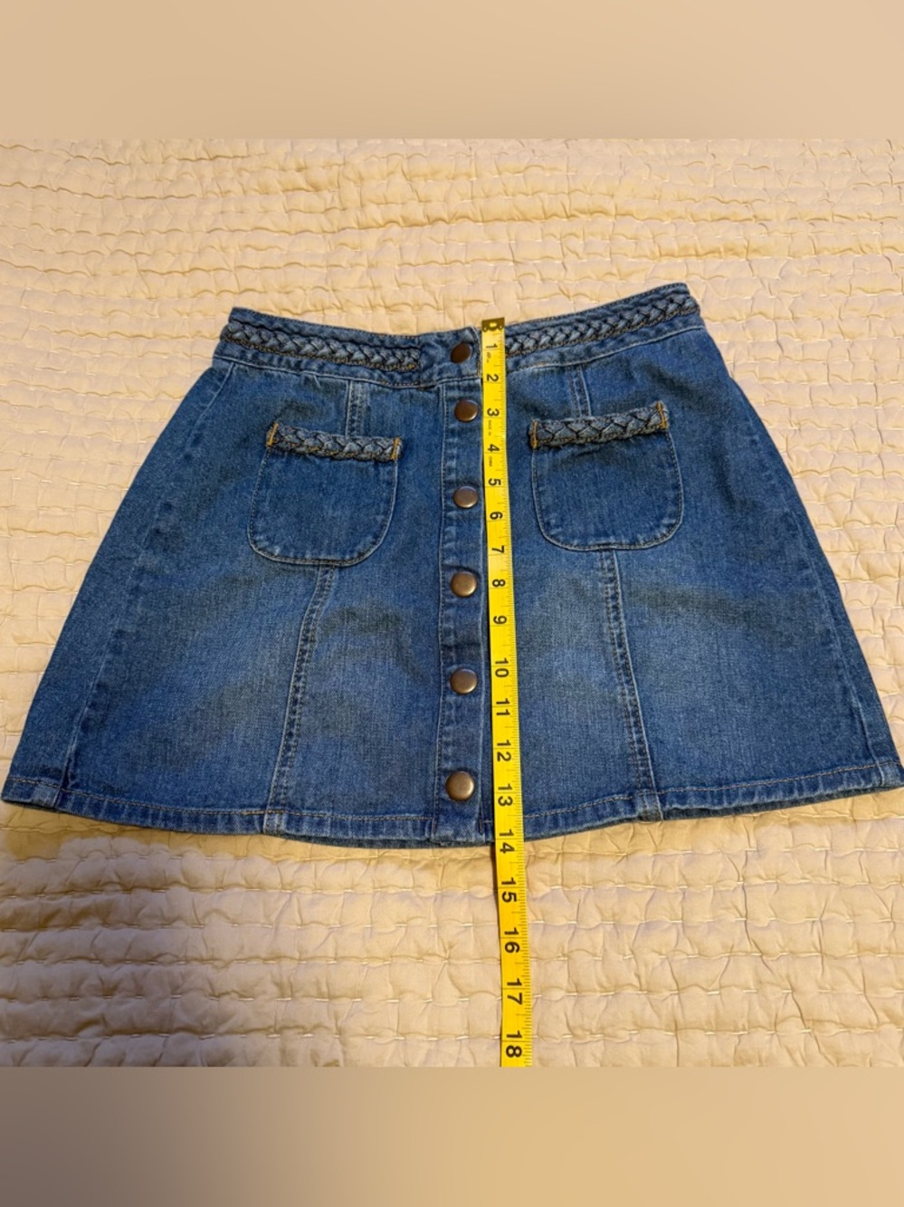 Kendall + Kylie Braided Snap Front Denim Mini Skirt w/front pockets.  Waist 25 - Picture 11 of 14